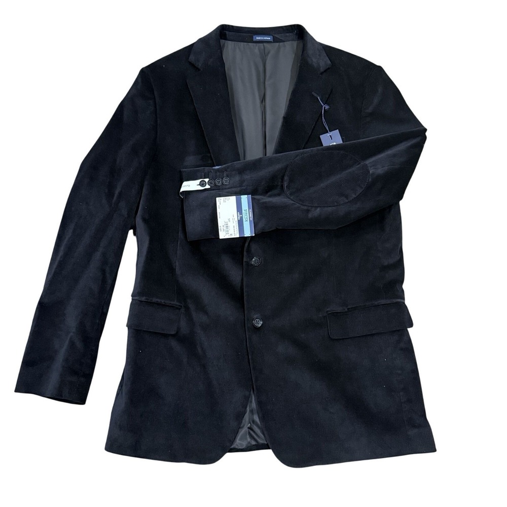 Stafford Men's Corduroy Black Sport Jacket Blazer‎ Size 48L Classic Fit Stretch